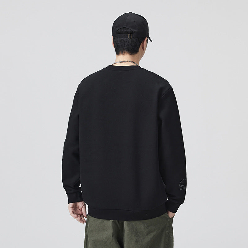 Men's Heavyweight Crewneck Sweatshirt Long Sleeve Loose Fit Embroidered Casual Outerwear Top Autumn Winter Streetwear