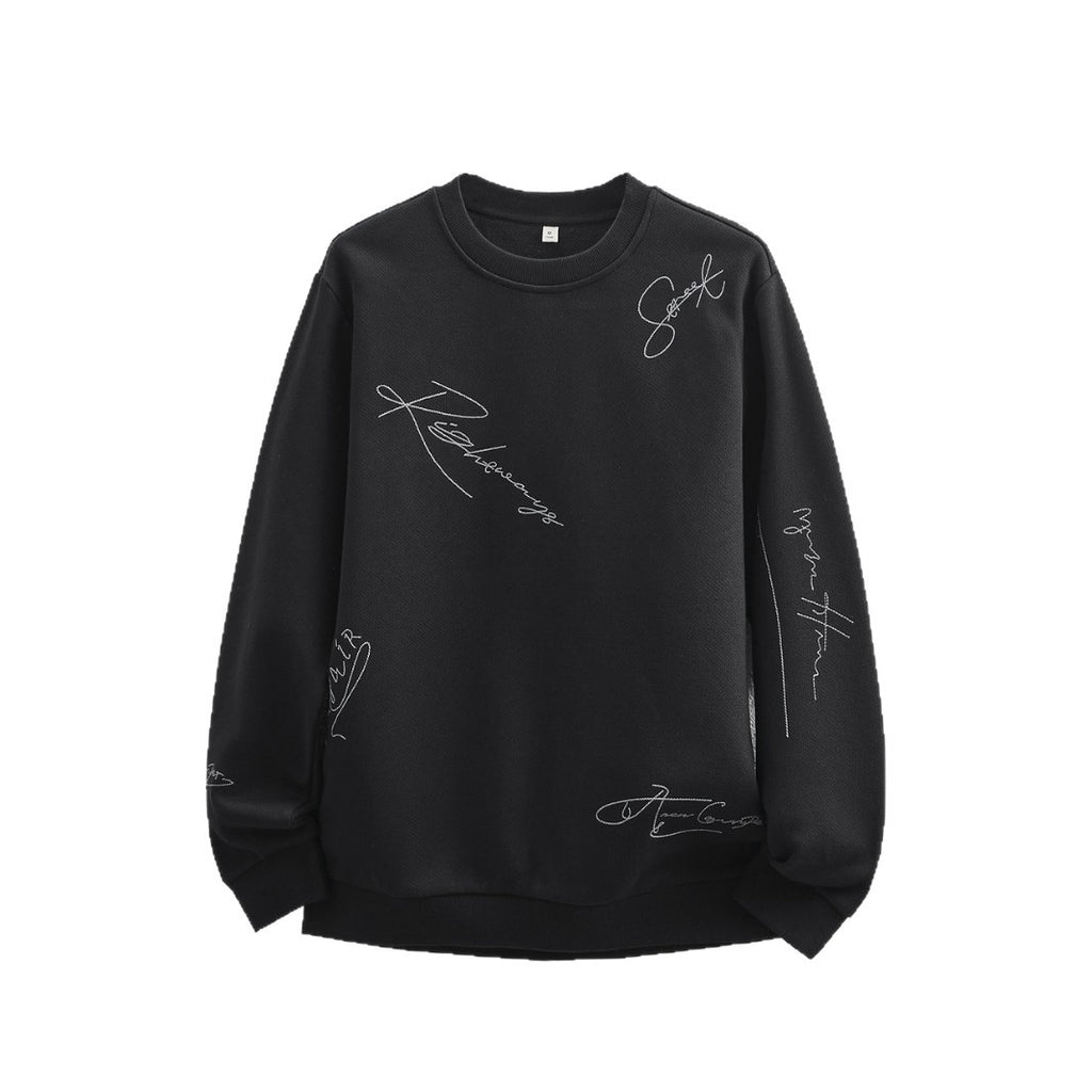 Men's Heavyweight Crewneck Sweatshirt Long Sleeve Loose Fit Embroidered Casual Outerwear Top Autumn Winter Streetwear