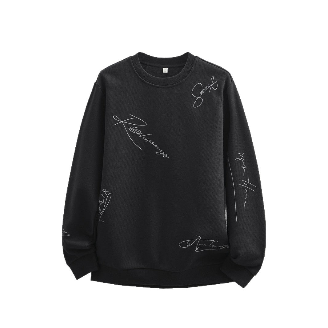 Men's Heavyweight Crewneck Sweatshirt Long Sleeve Loose Fit Embroidered Casual Outerwear Top Autumn Winter Streetwear