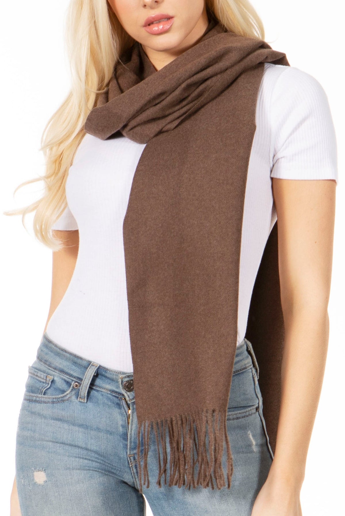 Sakkas Booker Unisex Cashmere-Feel Solid Winter Scarf with Fringe