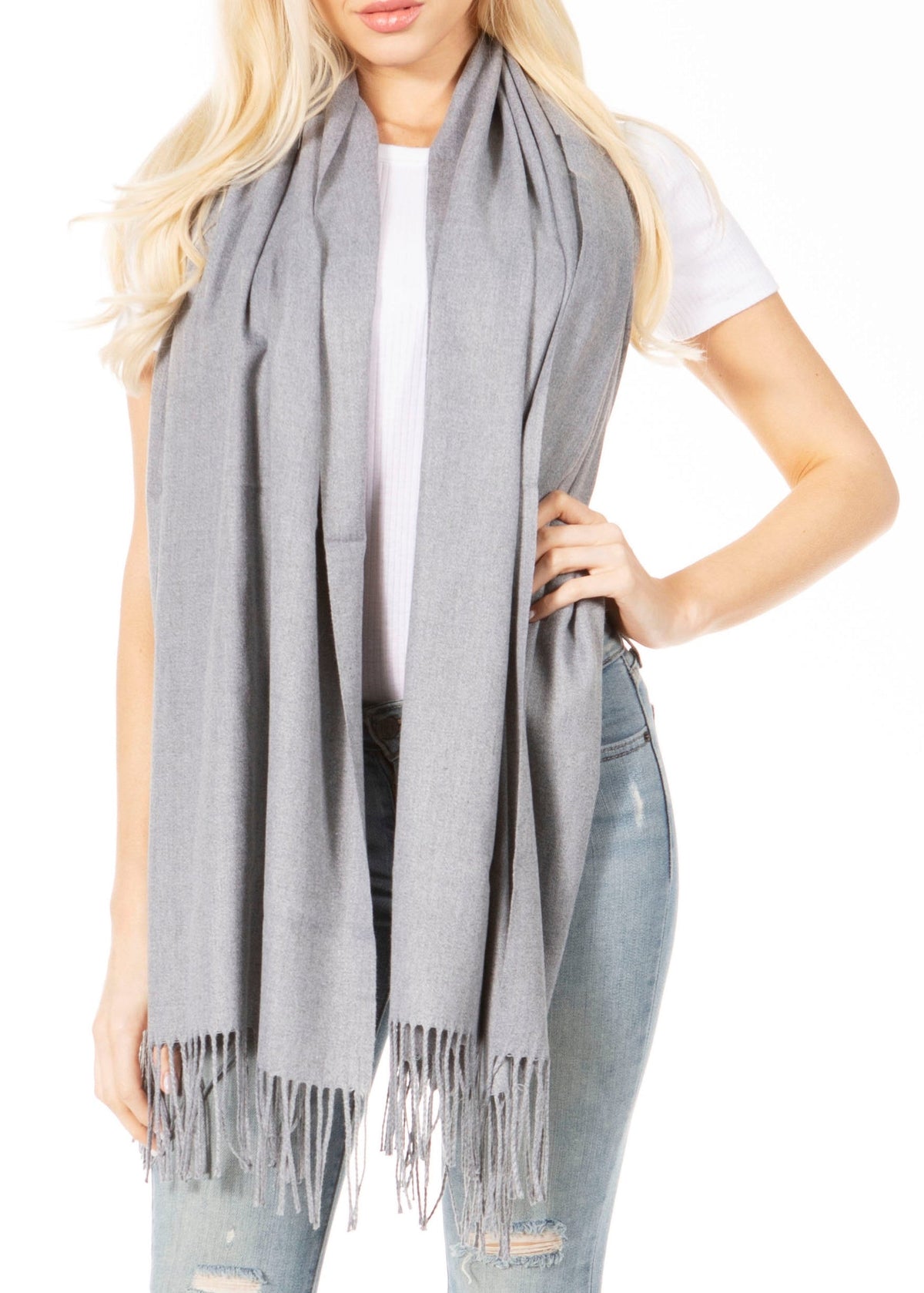 Sakkas Booker Unisex Cashmere-Feel Solid Winter Scarf with Fringe